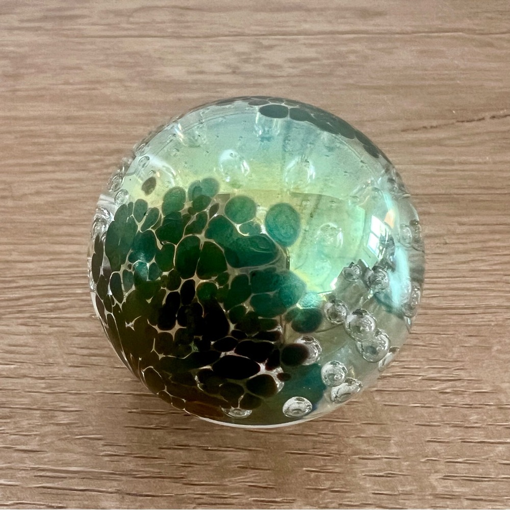 GES Glass Eye‎ Studio Art Glass Paperweight Signed GES 94, Smoke & Clear Bubbles